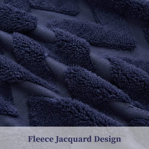 Faironly Sherpa Fleece Blanket Double-Sided Thick Throw Blanket Queen Size Soft Jacquard Fluffy Throw Blanket Reversible Cozy Warm Blanket For Couch Sofa, 60"X 80", Navy #TOP1