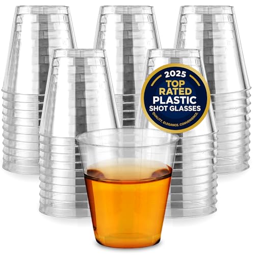 Stock Your Home 2 oz Shot Glasses - 100 Mini Plastic Shot Glasses (2oz) Clear Disposable Cups for Jello Shots, Wine Tasting, Liquor, Whiskey, Pudding, Sample Cup for Halloween and Elegant Parties
