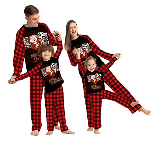 Oudizz Christmas Family Pajamas Matching Longsleeve Tee Sets With Santa Claus＆Soccer Pattern Couple Holiday Sleepwear #TOP20