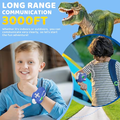 Image of Dinosaur Walkie Talkies for Kids, 2 Pack T-Rex Dino Wrist Walkie Talkies for Boys Girls Ages 3-12, 3 Channel Long Range Kids Toys for Camping Outdoor Adventures, Christmas Birthday Gifts