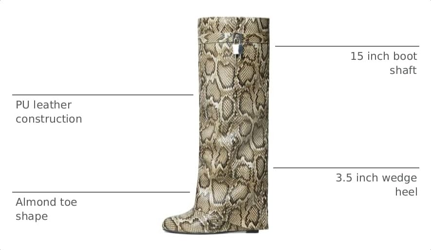 Image of Knee High Boots Womens Wedge High Heels Shark Boots Fold Over Pull-on Pointed Toe Tall Fashion Boots for Women