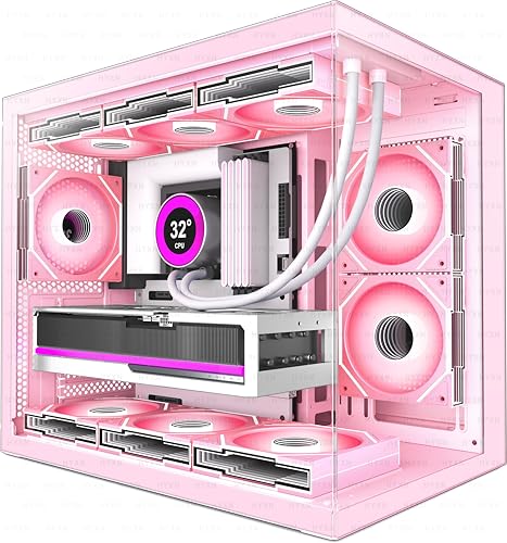Migliori Case PC gaming HYXN H3(2026) Case PC ATX – Preinstallato con 6 ventole ARGB PWM a specchio infinito,Compatta ATX Dual Camera Mid Tower Gaming PC Case, con Type-C 3.2 (Rosa)