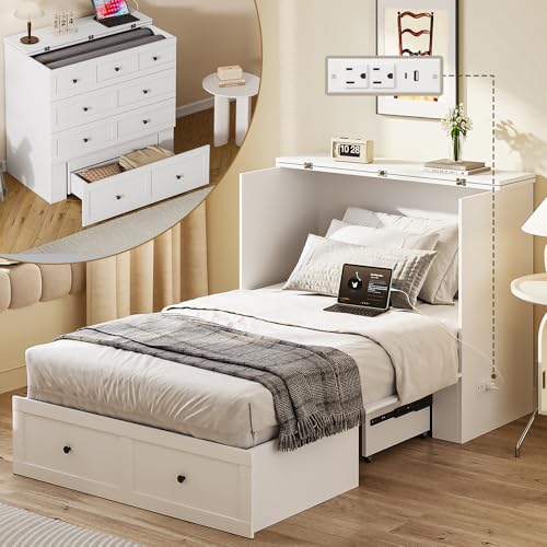 LIVAUVEAD Twin Murphy Bed with Built-in Charging Station, Space-Saving Murphy Bed Chest Twin with...