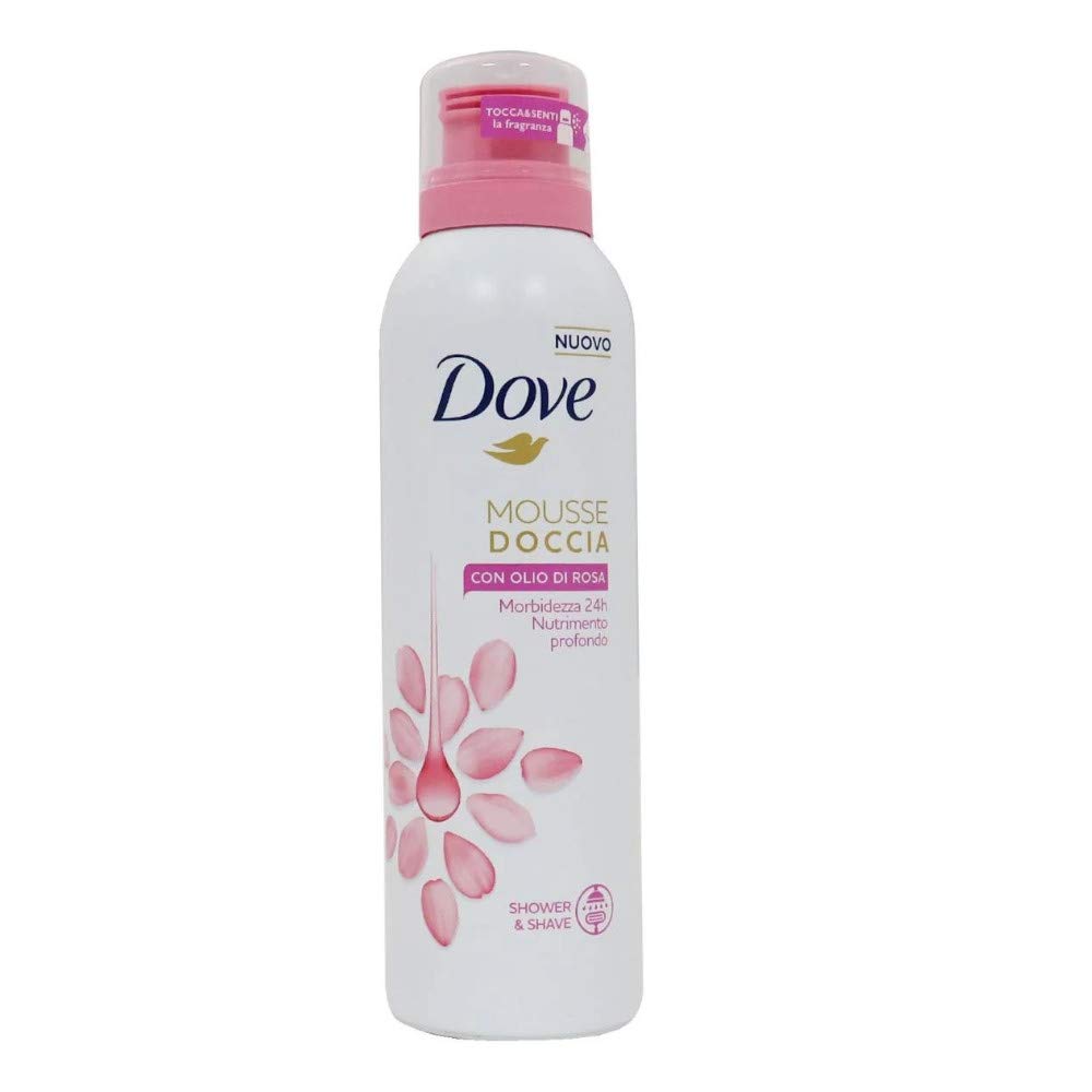 5 x Dove Duschmousse mit Rosenöl Weichheit und Nährung 24h - 5 Flaschen à 200 ml