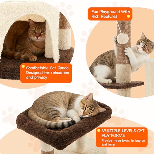 Rascador para gatos de 45.3 pulgadas con 3 plataformas y 2 cuevas miniatura 4