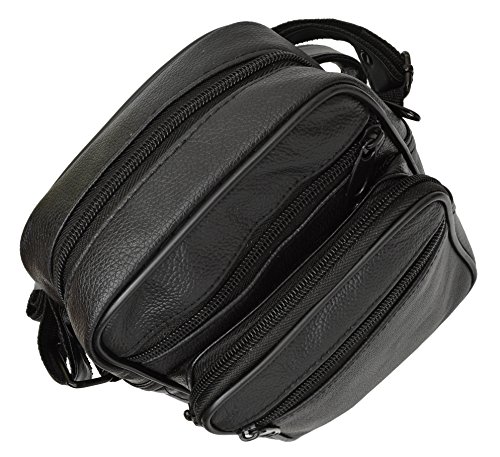 Small Leather Cross Body Shoulder Organizer Multiple Pockets Black3