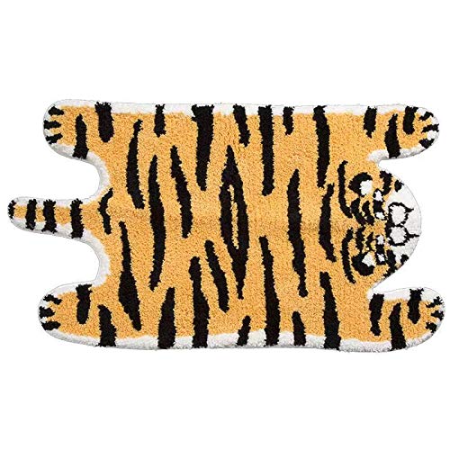 Cute Soft Tiger Shaped Animals Bath Mat Area Rug for Bedroom Bathroom Kitchen Floor Water Absorption Non-Slip Small Carpet Door Mat Playmat (50 * 90CM)