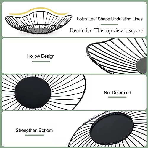 Fodayuse 2 Packs Flat Modern Black Fruit Bowl, Fruit Holder For Fruit And Vegetable Storage, Minimalism Wire Fruit Bowls For Kitchen Counter, Home Decor, Countertop, Table Centerpiece, Black #TOP5