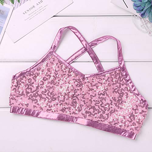 Hansber Kids Girls 2Pcs Sequins Gymnastics/Dance/Swim Sports Outfits Racer Back with Bottoms Tankini Swimsuit3