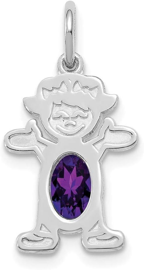 Roy Rose Jewelry 14K White Gold Girl 6x4 Oval Genuine Amethyst-February Birthstone Charm Pendant