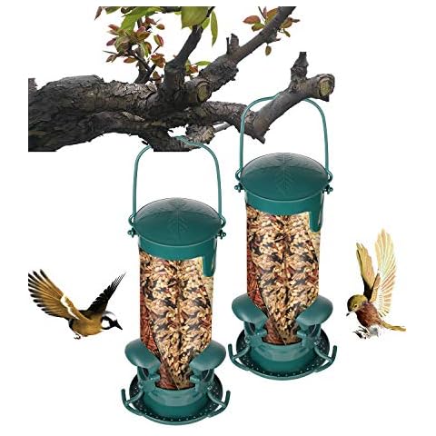 SamnFat Wild Bird Feeder, Tube Feeder with Three Independent Spaces, 1.32 Ibs Capacity for Woodpeckers, Titmice, Nuthatches, Chickadees, Jays and More(2 Pack) Cover