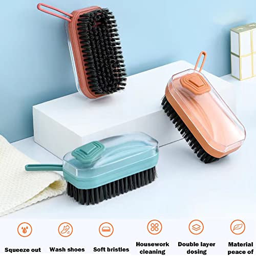 Image of Soft Cleaning Brush Hand Broom for Car /Bed /Couch /Draft /Garden /Furniture /Clothes Bedspread Carpet Cleaning Brush, Cleaning Brush with Soap Dispenser Scrub Brush,Washing Brush,Orange(Pack of 1)