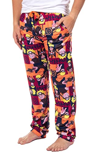 Naruto Shippuden Men's Allover Character Hidden Leaf Village Adult Lounge Sleep Bottoms Pajama Pants