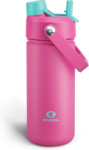Miniatura 116 de ENCOOL Botella de agua aislada con popote, de acero inoxidable, a prueba de fugas, sin BPA, al vacío de doble pared que se mantiene fría durante 24