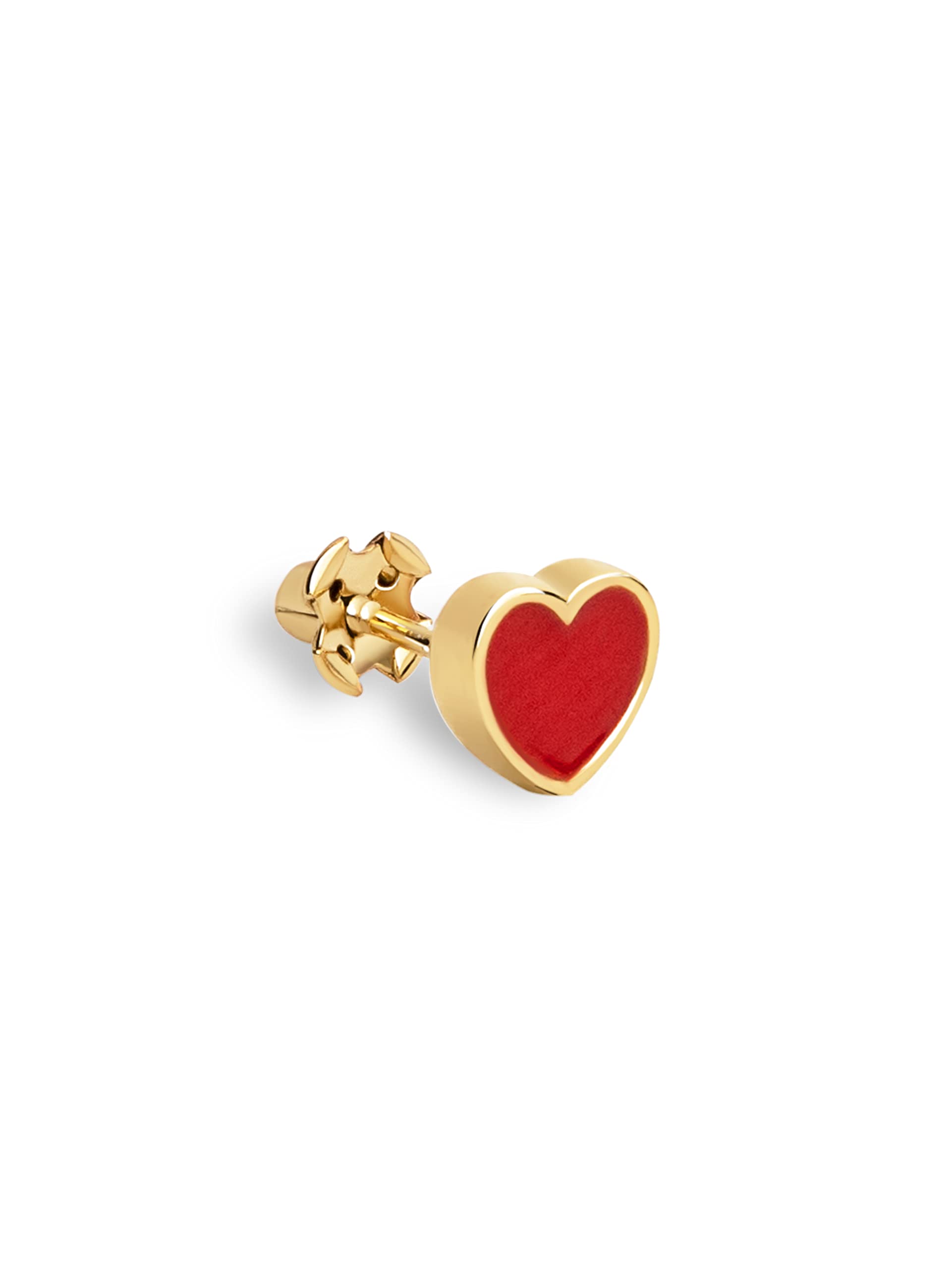 SINGULARUPendiente Suelto Heart Red Enamel - Pendiente Corazón en Plata de Ley 925 con Acabado Baño de Oro de 18 Kt - Cierre de Rosca - Pendiente Suelto - Joyas para Mujer