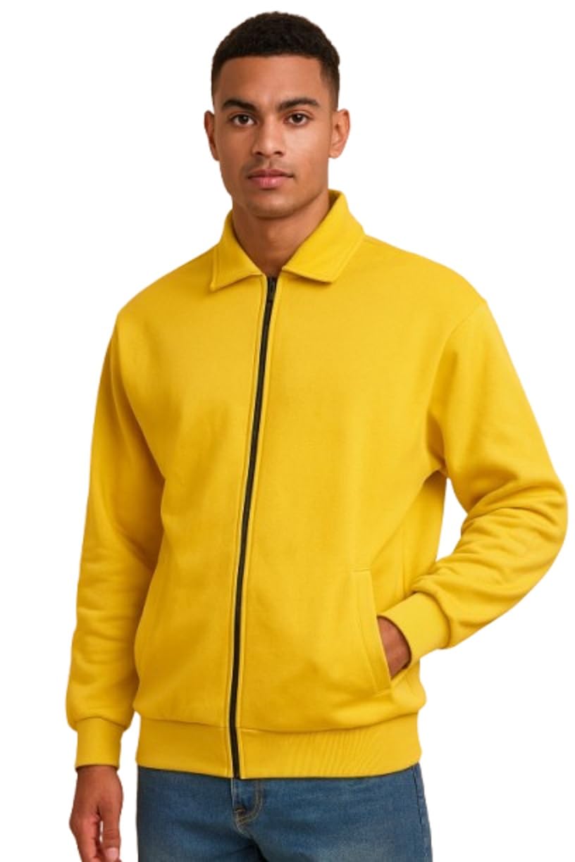 Men’s Premium Tech-Fleece Track Jacket - Slim Fit Athletic Full-Zip Sweatshirt with Classic Collar,Men's Urban Zip-Up Harrington Jacket - Yellow