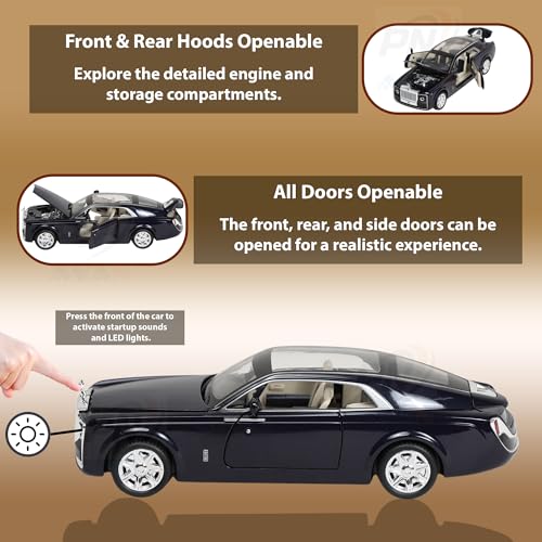 Image of Alloy Metal Pull Back Die-cast Car 1;24 Various Models with Sound & Music, Toy Cars for Kids Durable and Fun Gift for Boys and Girls (Dark Blue- Rolls Royce)