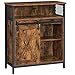VASAGLE Meuble de Rangement, Buffet, avec Porte de Grange coulissante, Compartiment Ouvert, étagère réglable, Style Industriel, pour entrée, Salon, Cuisine, Bureau, Marron Rustique et Noir LSC089B01