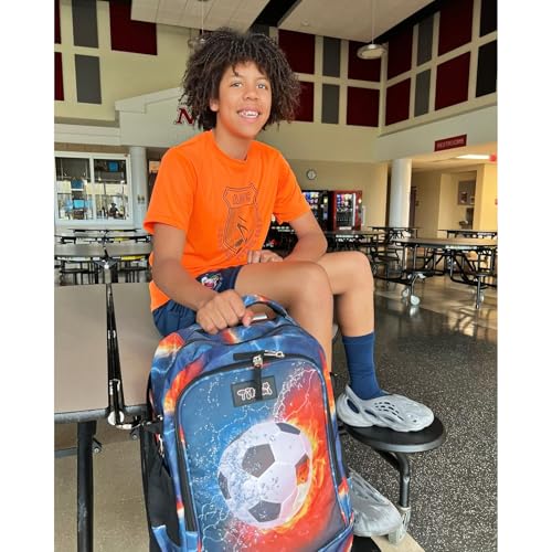 Tilami Rolling Backpack 19 inch Wheeled Cute LAPTOP Boys Girls Travel School Student Trip (Football)2