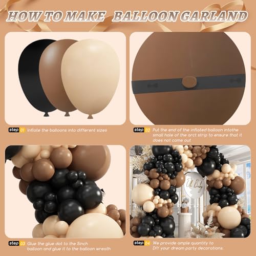 Image of 412Pcs Brown Black Nude Balloon Garland Arch Kit, 18 12 10 5 inch Different Size Latex Balloons for Boy First Rodeo Wild West Country Birthday Farm Fiesta Party Decorations