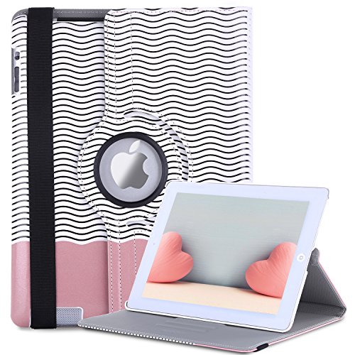 iPad 4 Case,iPad 2 Case,iPad 3 Case, BENTOBEN Apple Pencil Holder 360 Rotating Magnetic Smart Cover Auto Sleep and Wake Up Premium Synthetic Leather with Kickstand [Patented Pattern],Rose Gold