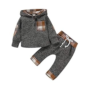 Newborn Baby Boys Clothes Long Sleeve Hoodie Sweatshirt Baby Christmas Outfit Plaid Pant Set Toddler Clothes for Boys