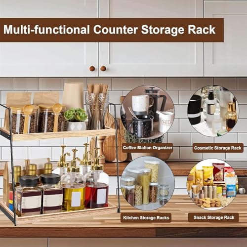 Aolawco 2 Tier Coffee Station Organizer for Countertop, Coffee Bar Accessories and Organizer, Coffe Condiment Storage, Wooden Counter Shelf Organize for Kitchen, Bathroom, Office (Patented Design) - Image 6