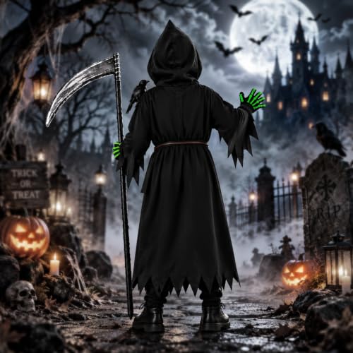 Lucky Merit 27 PCS Grim Reaper Halloween Costume for Kids Ages 5-12 - image 7