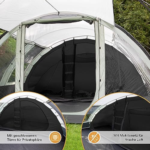skandika 4/6 Personen-Zelt Falkenberg | Tunnelzelt/Familienzelt | 2 m Stehhöhe | 4.000 mm Wassersäule | Moskitonetze an Allen Eingängen | Leichter Aufbau durch farbkodierte Stangen (6-Personen) - 5