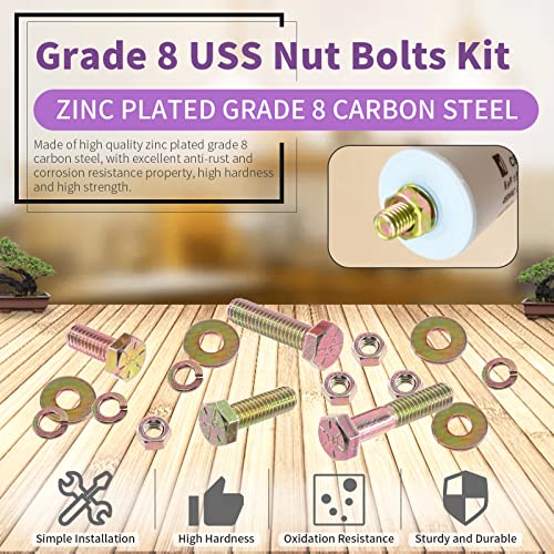 Image of Swpeet 100Pcs 1 /4 inch-20 x 2 Grade 8 USS Yellow Color Zinc Finish Carbon Steel Nut Bolts and Flat Washers with Spring Lock Wshers Assortment Kit, Coarse Thread Hex Head Cap Screws Bolt