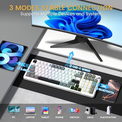 Redragon K742 Wireless Mechanical Gaming Keyboard with Knob, Bluetooth 5.0/2.4GHz/USB C Wired Creamy Keyboard with Number Pad for PC Computer, RGB Backlits, Hot-Swappable with Linear Switches (White) by Redragon - Used condition - Image 3