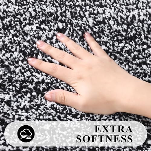Pauwer Bathroom Rug Sets 3-Piece Shower Rugs with U-Shaped Contour Toilet Mat Absorbent Microfiber Plush Bath Mats Non Slip Machine Washable Shaggy Bathroom Floor Mats, Black