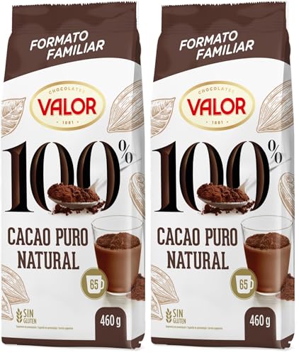 Valor - Cacao Soluble Puro 100% Natural. Sin Gluten. 100% cacao y 100% natural. Intenso Sabor y Aroma. Un único ingrediente - 460 Gramos (Paquete de 2)
