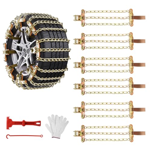 Ninonly Snow Chains for Cars 6PCS Universal Snow Chains Emergency Traction Tire Chains All Season for Vehicle Car Truck SUV fit Tyre Width 195mm-265mm for Mud Sand Snow Ice Climbing