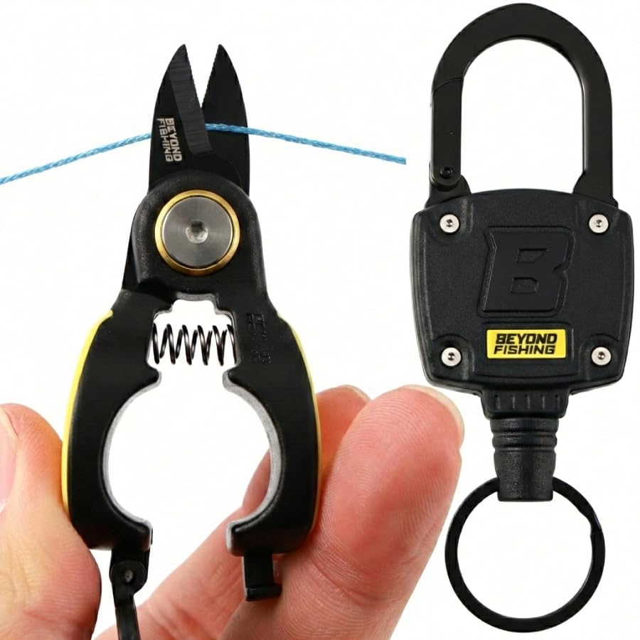 Beyond Fishing Quick Snips Fishing Line Cutter Braid Scissors Fishing Line Clippers with Retractable Lanyard & Clip Fishing Scissors for Braided Line Fluoro & Mono Compact Fishing Line Snips