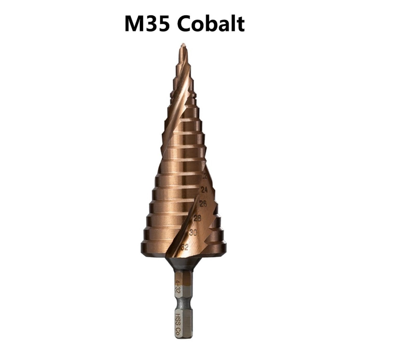 Broca escalonada M2 M35 HSSCO, cono de cobalto, vástago hexagonal, brocas, juego de herramientas, agujero for Metal, acero inoxidable, 1 Uds.(M35 Cobalt,5-27mm(12 Steps))