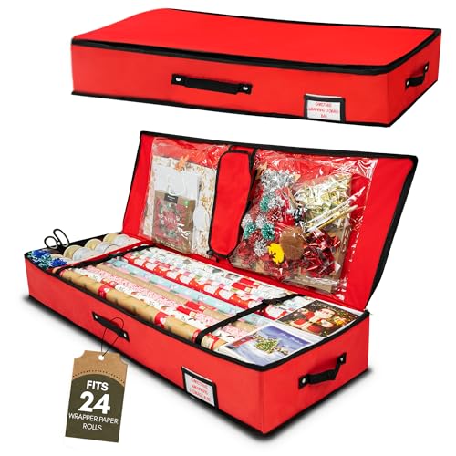 Pelle & Sol Christmas Wrapping Paper Storage Bag - Fits 24 Rolls, 600D Tear-Proof Organizer, Space-Saving Design, Ideal for Christmas and Holiday Wrapping Paper Storage and Organization - RED