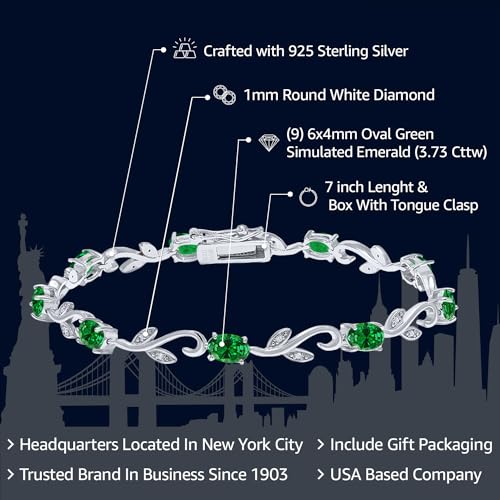 Gem Stone King 925 Sterling Silver Oval Green Simulated Emerald and Diamond Greek Vine Tennis Bracelet For Women (3.73 Cttw, 7 Inch)2