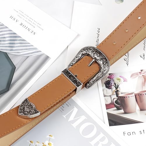 Xiao Hua Unisex Classic Leather Jean Belt with Vintage Ornate Buckle, 46.45in(118cm) Length, Ideal for Daily & Casual Wear(Black4