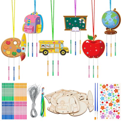 OOTSR 12er-Pack Holz-Windspiele für Schule Kindergarten, Windspiel Basteln Malset zum Selbermachen für Kinder Mädchen Jungen, Bastelmaterial Kreatives Geschenk für Geburtstag, Schule, Party