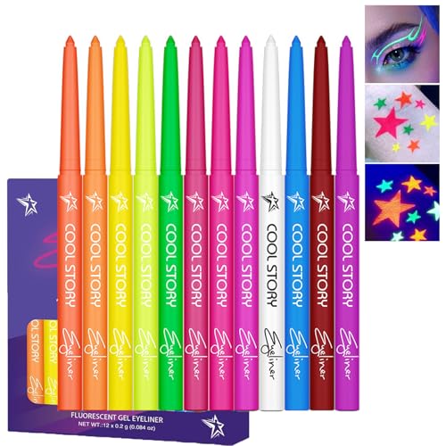 Set de 12 delineadores retráctiles de colores UV neón