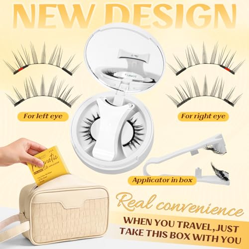 QUEWEL Magnetic-Eyelashes with Applicator, Portable Magnetic Eyelashes Natural Look, Upgrade 2 Magnet False Eyelashes More Easy to Wear, Easy to Use and Remove (Magnetics NZH-H)