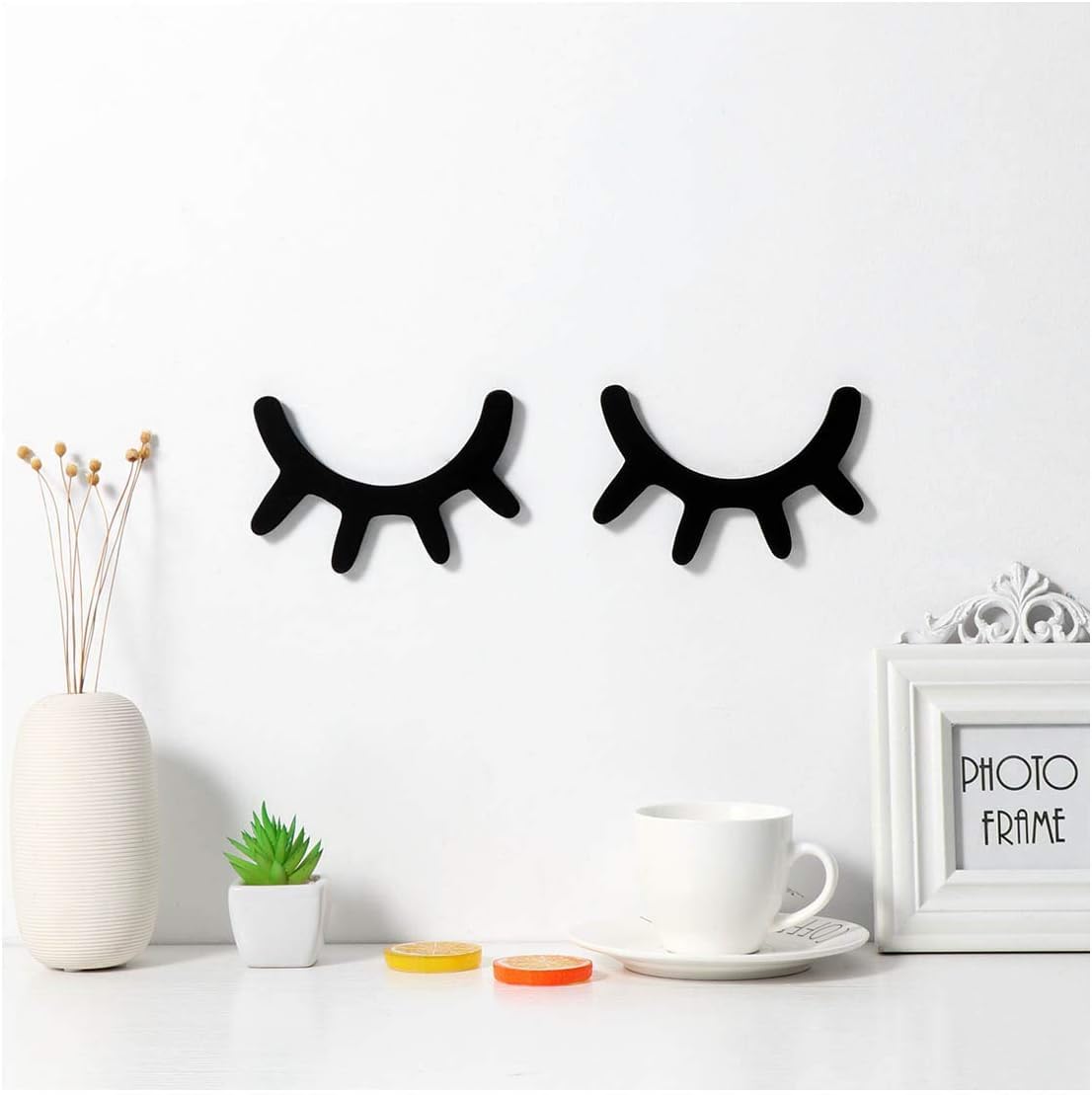 Sleepy Eyes Wall Decor - Wooden Eyelash Wall Stickers, Decal Props for Christmas, Nursery, Baby Room, Kids' Bedroom Art (Black)