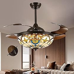 Ventilador Tiffany Tiffany Ventiladores de techo con luces y mando a distancia, regulables, silenciosos, ventilador de techo, temporizador reversible, motor de CC, ventiladores de techo retráctiles con lámparas para do