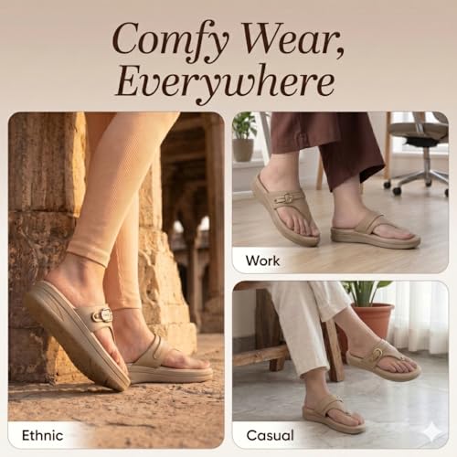 Image of Carrito, Women Wedge Heels Thong Sandals| Comfortable Flats Sandals | Comfort Orthopaedic Sandals for Women| Doctor Slippers /Flip-Flops | Arch Support & Heel Cushion | Lightweight Anti-Skid Sole | Ultra-Cushioned Shock Absorbing Footbed | Available in Open Toe & Toe Separator Style