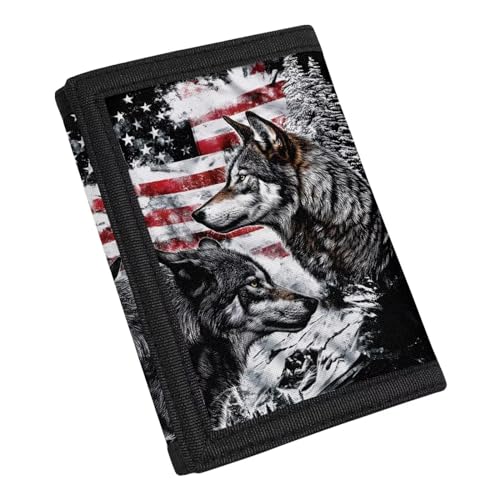 COEQINE Boys Wallets For Kids 9-12，Wolf American Flag Themes Moneybag With Coin Pocket for Women Men Cool Birthday Gift2