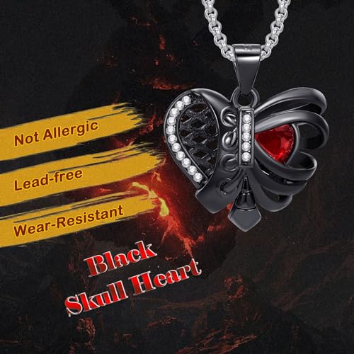 LES OSEWA Gothic Necklace Sterling Silver Black Rib Cage Heart Pendant Necklace Halloween Goth Skull Skeleton Jewelry Gifts for Women Girls4