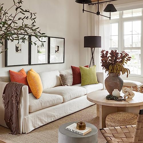 Image of Topfinel Fall Burnt Orange Throw Pillow Covers 16x16 Set of 4,Corduroy Striped Decorative Cushion Cases for Couch Living Room Sofa Guest Bedroom Fluffy,Small Cute Shams