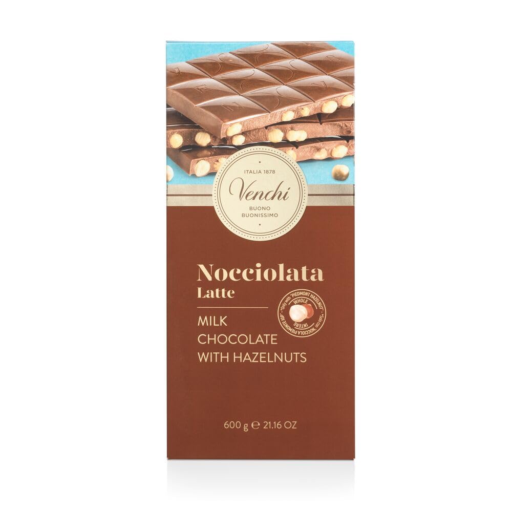 Venchi - Maxi Tafel Nocciolata Milchschokolade, 600 g, mit ganzer "Piemont-Haselnüss", Glutenfrei, Ohne Farbstoffe und Ohne Konservierungsstoffe