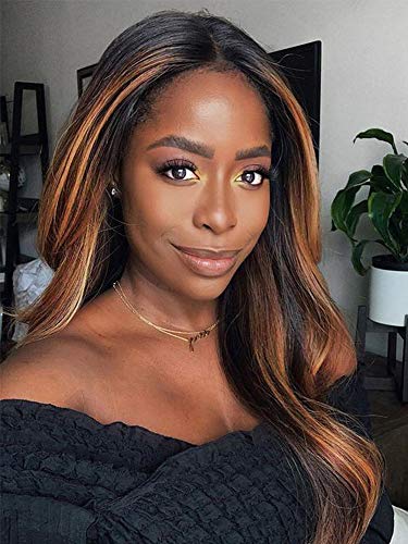 Long Curly Wavy Wig Ombre 28 Inches Body Wave Wigs for Black White Wome Replacement Synthetic Body Wave Wig (Color:#1B/30)